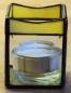 Preview: Tea light holder,stained glass,tiffany technique,yellow,opalescent,with square bevels,clear,size 5,5 x 5,5 x 7,5 cm,manufactured in our own atelier,item number 10027-C.Carmen Harusta,Glasinsel ®,Goettingen,Germany.
