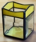 Preview: Tea light holder,stained glass,tiffany technique,yellow,opalescent,with square bevels,clear,size 5,5 x 5,5 x 7,5 cm,manufactured in our own atelier,item number 10027-C.Carmen Harusta,Glasinsel ®,Goettingen,Germany.