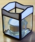 Preview: Tea light holder,stained glass,tiffany technique,white,opalescent,with square bevels,clear,size 5,5 x 5,5 x 7,5 cm,manufactured in our own atelier,item number 10027-D.Carmen Harusta,Glasinsel ®,Goettingen,Germany.