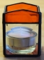 Preview: Tea light holder,stained glass,tiffany technique,orange,semi transparent,with square bevels,clear,size 5,5 x 5,5 x 7,5 cm,manufactured in our own atelier,item number 10027-F.Carmen Harusta,Glasinsel ®,Goettingen,Germany.