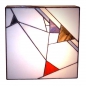 Preview: Ceiling lamp " Modern ",stained glass,white,blue,red,brown,ca. 26 x 26 cm,item number 4003,manufactured in our own atelier in Goettingen,Germany,view from below.
