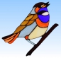 Preview: Stained glass suncatcher,window picture," Bluethroat ",16 x 18 cm,item number 20291,manufactured in our own atelier.Carmen Harusta,Glasinsel ®,Goettingen,Germany.(transmitted light)