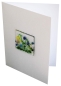 Preview: Folding card and envelope,white,ca. 12 x 17 cm,with Glasinsel® motif " Flower Meadow with blue flowers ",ca. 5 x 5 cm,item number 130008w.Carmen Harusta,Glasinsel ®,Göttingen,Germany.