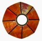 Preview: Stained glass lampshade with fitter ring,height ca. 9,5 cm,diameter ca. 21 cm,red,orange,yellow,item number 8003d,top view,manufactured in our own atelier in Goettingen.Made in Germany.
