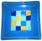 Preview: Glass bowl,blue,light blue,dark blue,amber,ca. 29 x 29 cm,height ca. 5 cm,item number 110014,manufactured in our own studio in Goettingen,Germany.