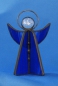 Preview: Standing angel,stained glass,dark blue,opalescent,with faceted glass stone,clear,height ca. 9,5 cm,item number 30039B,manufactured in our own atelier.Carmen Harusta,Glasinsel ®,Goettingen,Germeny (front view).