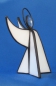 Preview: Standing angel,stained glass,white,opalescent,with faceted glass stone,clear,height ca. 9,5 cm,item number 30039D,manufactured in our own atelier.Carmen Harusta,Glasinsel ®,Goettingen,Germeny (side view).