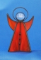 Preview: Standing angel,stained glass,orange,semi transparent,with faceted glass stone,clear,height ca. 9,5 cm,item number 30039F,manufactured in our own atelier.Carmen Harusta,Glasinsel ®,Goettingen,Germeny (front view).