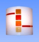 Preview: Wall lamp " Red Squares ",glass fusing,white,red,amber,brown,ca. 25 x 25 x 9,5 cm,item number 130002,manufactured in our own atelier.Carmen Harusta,Glasinsel ®,Goettingen,Germany.(on)