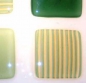 Preview: Wall lamp " Green Squares ",glass fusing,white,green,yellow,amber,ca. 25 x 25 x 9,5 cm,item number 130003,manufactured in our own atelier.Carmen Harusta,Glasinsel ®,Goettingen,Germany.(details view)