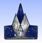 Preview: Tea light holder,stained glass,tiffany technique,blue,white,with diamond bevels,height ca. 14,5 cm,manufactured in our own atelier,item number 10028-B.Carmen Harusta,Glasinsel ®,Goettingen,Germany.