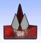 Preview: Tea light holder,stained glass,tiffany technique,red,orange,with diamond bevels,height ca. 14,5 cm,manufactured in our own atelier,item number 10028-R.Carmen Harusta,Glasinsel ®,Goettingen,Germany.
