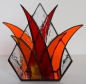 Preview: Tea light holder,stained glass,tiffany technique,red,orange,amber,height ca. 16,5 cm,manufactured in our own atelier,item number 10048-B.Carmen Harusta,Glasinsel ®,Goettingen,Germany.