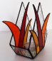 Preview: Tea light holder,stained glass,tiffany technique,red,orange,amber,height ca. 16,5 cm,manufactured in our own atelier,item number 10048-B.Carmen Harusta,Glasinsel ®,Goettingen,Germany.