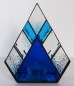 Preview: Tea light holder,stained glass,tiffany technique,dark turquoise blue,turquoise blue,height ca. 16,5 cm,manufactured in our own atelier,item number 10050.Carmen Harusta,Glasinsel ®,Goettingen,Germany.