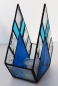 Preview: Tea light holder,stained glass,tiffany technique,dark turquoise blue,turquoise blue,height ca. 16,5 cm,manufactured in our own atelier,item number 10050.Carmen Harusta,Glasinsel ®,Goettingen,Germany.
