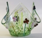Preview: Glass tea light holder,green.light green,turquoise green,pink,dark lilac,white on clear,height ca. 10 cm,diameter ca. 15 cm,manufactured in our own studio,item number FW10.Carmen Harusta,Glasinsel ®,Göttingen,Germany. (image 1).