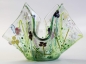 Preview: Glass tea light holder,green.light green,turquoise green,pink,dark lilac,white on clear,height ca. 10 cm,diameter ca. 15 cm,manufactured in our own studio,item number FW10.Carmen Harusta,Glasinsel ®,Göttingen,Germany. (image 2).
