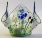 Preview: Glass tea light holder,light green,olive green,blue,light blue,pink,lilac,white,turquoise green,ivory on clear,height ca. 10 cm,diameter ca. 15 cm,manufactured in our own studio,item number FW12.Carmen Harusta,Glasinsel ®,Göttingen,Germany. (image 1).
