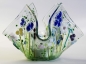 Preview: Glass tea light holder,light green,olive green,blue,light blue,pink,lilac,white,turquoise green,ivory on clear,height ca. 10 cm,diameter ca. 15 cm,manufactured in our own studio,item number FW12.Carmen Harusta,Glasinsel ®,Göttingen,Germany. (image 2).