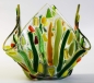 Preview: Glass tea light holder,dark green,green,light green,yellow,orange,amber on clear,height ca. 10 cm,diameter ca. 15 cm,manufactured in our own studio,item number FW13.Carmen Harusta,Glasinsel ®,Göttingen,Germany. (image 1).