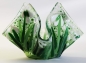 Preview: Glass tea light holder,red dark green,green,white on clear,height ca. 10 cm,diameter ca. 15 cm,manufactured in our own studio,item number FW15.Carmen Harusta,Glasinsel ®,Göttingen,Germany. (image 2).