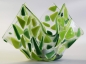 Preview: Glass tea light holder,spring green and green on clear,height ca. 10 cm,diameter ca. 15 cm,manufactured in our own studio,item number FW18.Carmen Harusta,Glasinsel ®,Göttingen,Germany. (image 2).