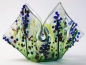Preview: Glass tea light holder,dark green,green,light green,dark blue,white,violet and pink on clear,diameter ca. 10,5 cm,height ca. 15 cm,item number FW3,manufactured in our own studio.Carmen Harusta,Glasinsel ®,Goettingen,Germany.(image 3).