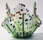 Preview: Glass tea light holder,dark green,green,light green,violet,pink,white,blue on clear,diameter 10 cm,height 15 cm,item number FW4,manufactured in our own studio.Carmen Harusta,Glasinsel ®,Goettingen,Germany.(image 1).