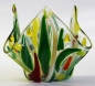 Preview: Glass tea light holder,green,light green,yellow,ivory,red,orange on clear,height ca. 10 cm,diameter ca. 15 cm,manufactured in our own studio,item number FW5.Carmen Harusta,Glasinsel ®,Göttingen,Germany. (image 1).