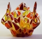 Preview: Glass tea light holder,red,orange,yellow on clear,height ca. 10 cm,diameter ca. 15 cm,manufactured in our own studio,item number FW6.Carmen Harusta,Glasinsel ®,Göttingen,Germany. (image 1).