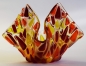 Preview: Glass tea light holder,red,orange,yellow on clear,height ca. 10 cm,diameter ca. 15 cm,manufactured in our own studio,item number FW6.Carmen Harusta,Glasinsel ®,Göttingen,Germany. (image 2).