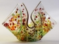 Preview: Glass tea light holder,green.light green,red,orange,yellow on clear,height ca. 10 cm,diameter ca. 15 cm,manufactured in our own studio,item number FW9.Carmen Harusta,Glasinsel ®,Göttingen,Germany. (image 2).