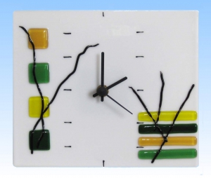 Wall clock,white,with coloured squares and stripes,ca. 17 x 20 cm