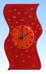 Wanduhr " Banner ",vertikal,rot,orange,schwarz,ca. 26 x 15 cm