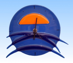 Wall clock " Sunrise over the sea ",blue,orange,ca. 17 x 21 cm