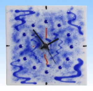 Wall clock,square,white,blue,red,ca. 17 x 17 cm