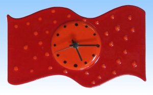 Wall clock " Banner ",horizontal,red,orange,black,ca. 15 x 26 cm