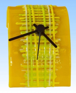 Table clock,sunflower yellow,yellow,green,white,clear,ca. 7 x 8 x 13 cm