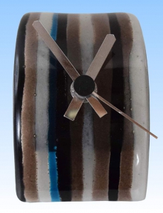 Table clock,brown,gray,black,blue,opalescent,ca. 5,5 x 6,5 x 12 cm