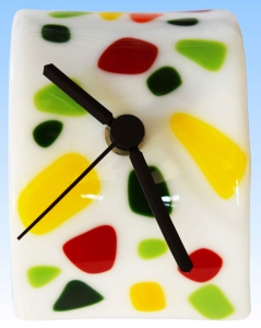 Table clock,white,light green, dark green, red,yellow,orange, ca. 7 x 7,5 x 12,5 cm