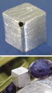 Intermediate part,cube,diagonal drilled,Sterling Silver,brushed,12 mm