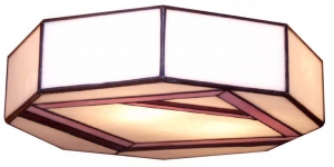Deckenleuchte " Line ",Tiffany-Glaskunst,weiss,rosa,lila,Durchmesser ca. 28 cm,Artikelnummer 4009,gefertigt in unserer eigenen Werkstatt in Göttingen,Deutschland,Seitenansicht.