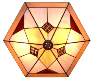 Deckenleuchte " Star ",Tiffany-Glaskunst,beige,amber,hellbraun,dunkelbraun,Durchmesser ca. 40 cm,Artikelnummer 4031,gefertigt in unserer eigenen Werkstatt in Göttingen,Deutschland,Ansicht von unten.