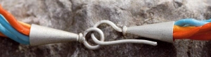 End caps with hook,ring,bar inside,total length ca. 52 mm,inner diameter ca. 8 mm,925 Sterling Silver,brushed,1 pair,item number 3480MS (application example).