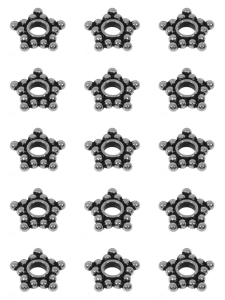 Zwischenteile,Ethnostil,Sterne,Aussen-Ø ca. 7 mm,Innen-Ø 2,1 mm,925er Sterling Silber "antik",15 Stücke,Art.Nr. 3816E-15.