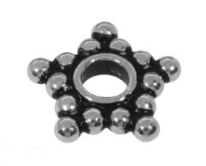 Intermediate part,ethno style,star,outer Ø ca. 7 mm,inner Ø 2,1 mm,Sterling Silver "antique",1 piece,item number 3816E.