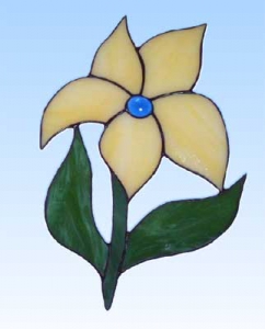 Stained glass suncatcher,window picture," Flower ",23 x 17 cm,item number 20061,manufactured in our own atelier.Carmen Harusta,Glasinsel ®,Goettingen,Germany.