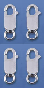 Verschlüsse,Karabiner,CHR,Länge ca. 13 mm,mit offenem Ring,925er Sterling Silber,4 Stücke,Artikelnummer 3565-4.