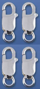 Verschlüsse,Karabiner,CHR,Länge ca. 16 mm,mit offenem Ring,925er Sterling Silber,4 Stücke,Artikelnummer 3566-4.